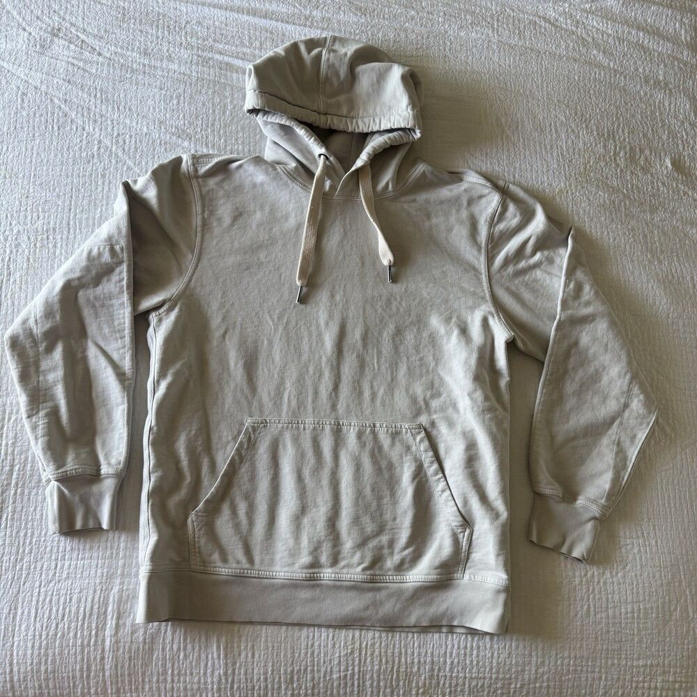 Buck Mason Hoodie Mens L Ivory Sweatshirt Pullover Cotton Pocket Drawstring